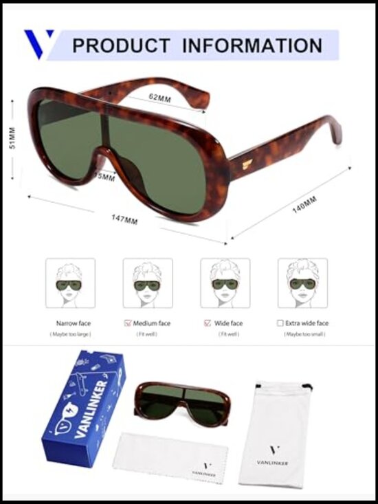 Oversized Aviator Square Sunglasses Polarized Lens Retro Futuristic Mask Shades main image 7